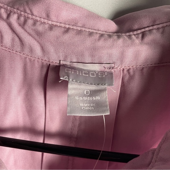 NWT CHICOS 0 Touch Cool Fringe Hem Button Up Shirt Sm Lavender Rose Pink Denim - Picture 5 of 8